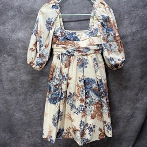 Abercrombie & Fitch Emerson Mini Dress Size XS Cream Floral Puff Sleeve Cottage